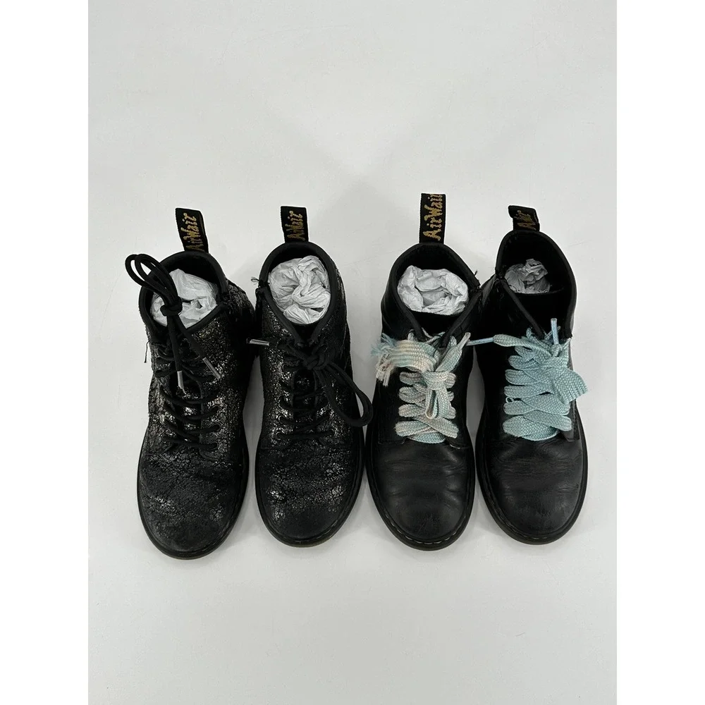 Lot of 2 Dr Martens 1460J Black Leather & Metallic Mid Combat Boot Junior Size 3